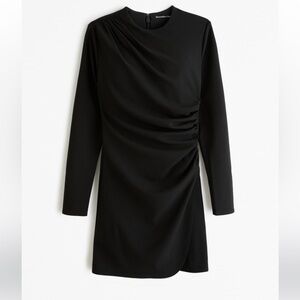 Abercrombie & Fitch Long-Sleeve Draped Mini Dress in Black